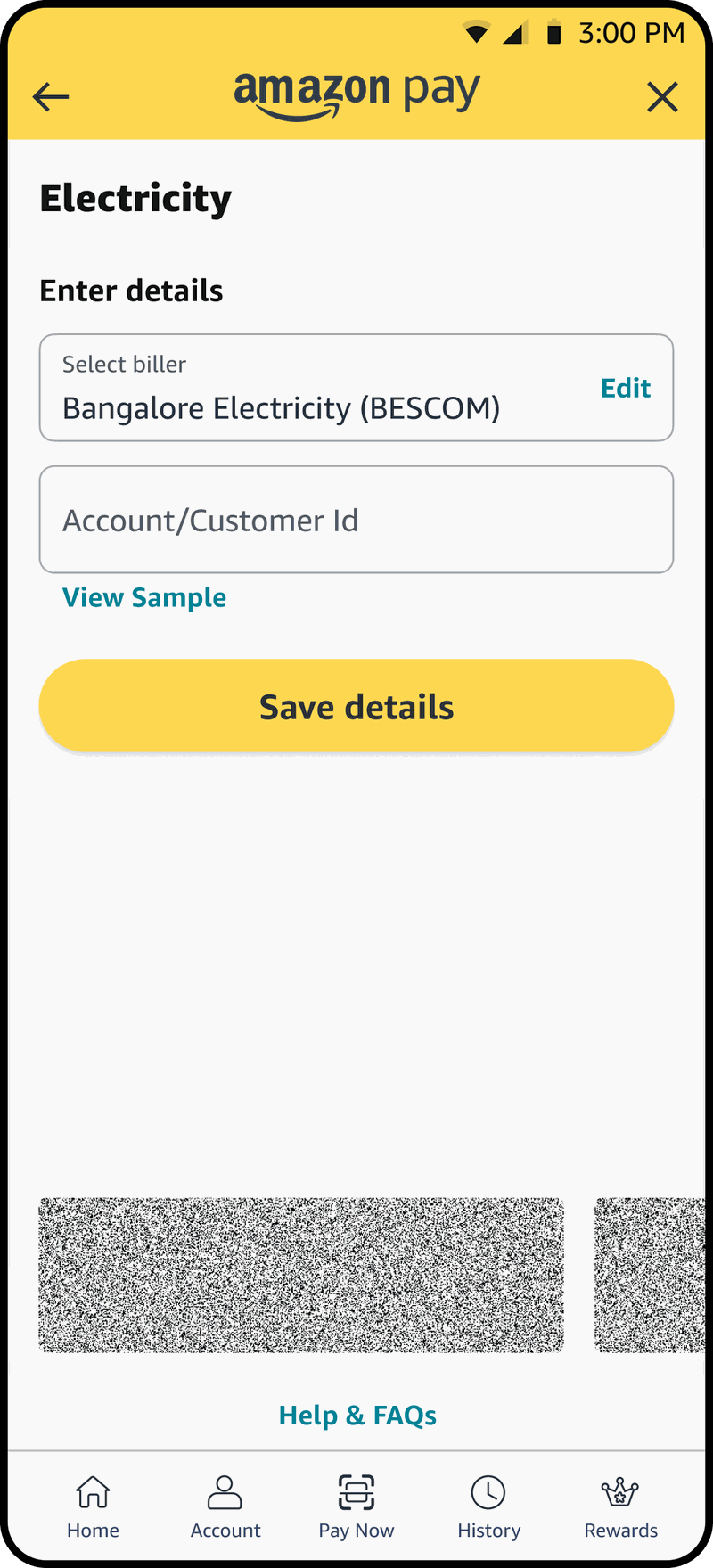 Enter biller details with account ID field and save action