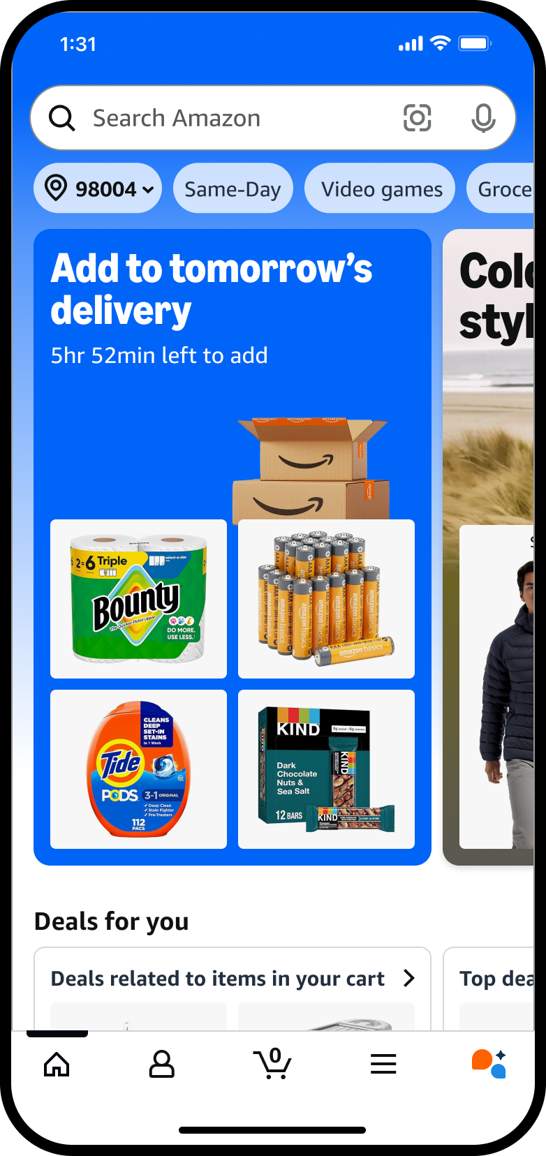 Add to tomorrow's delivery on the Amazon home screen