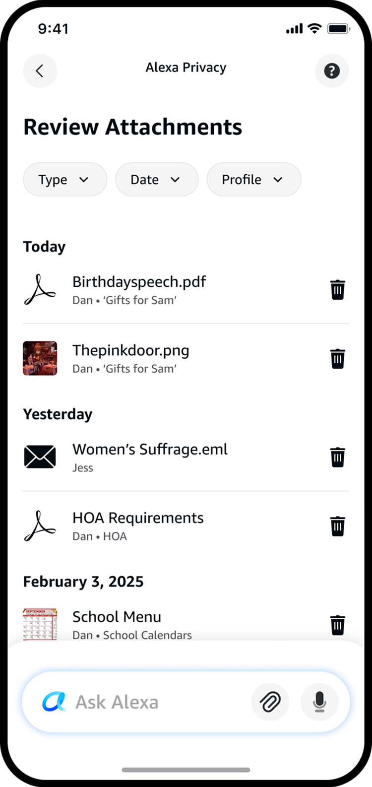 P0 release — conversation-first list with the first per-file delete capability