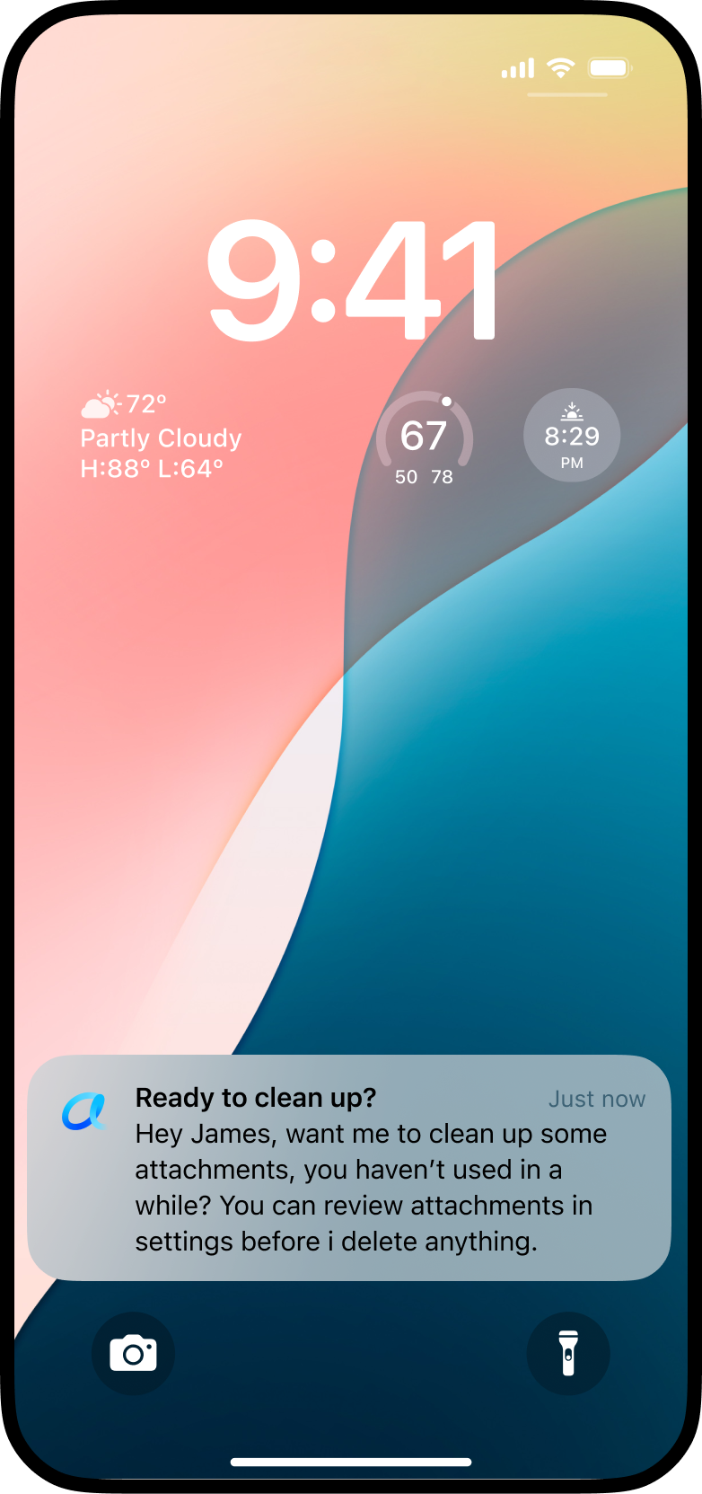 Lock-screen notification from Alexa: ‘Ready to clean up? Want me to clean up some attachments you haven’t used in a while? You can review attachments in settings before I delete anything.’