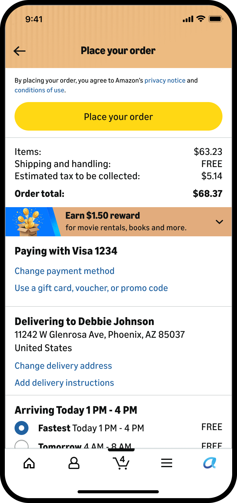 Place your order with earn-a-reward incentive